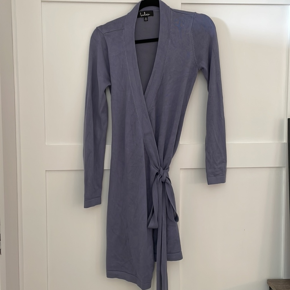 Lulu’s Slate Blue Sweater Wrap Dress